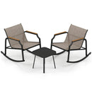 3 Piece Patio Rocking Bistro Set with Tempered Glass Coffee Table and Armrests for Porch-Brown by LJGDeals