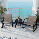 3 Piece Patio Rocking Bistro Set with Tempered Glass Coffee Table and Armrests for Porch-Brown by LJGDeals