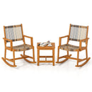 3 Piece Patio Rocking Set Acacia Wood Rocker Bistro Set with Rattan Seat and Back by LJGDeals