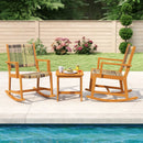 3 Piece Patio Rocking Set Acacia Wood Rocker Bistro Set with Rattan Seat and Back by LJGDeals