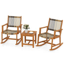 3 Piece Patio Rocking Set Acacia Wood Rocker Bistro Set with Rattan Seat and Back by LJGDeals