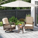 3 Piece Patio Swivel Rocker Set with Tempered Glass Side Table and Thick Cushions