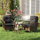 3 Piece Patio Swivel Rocker Set with Tempered Glass Side Table and Thick Cushions