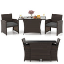 3-Piece Wicker Patio Dining Set with Tempered Glass Table