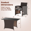 3-Piece Wicker Patio Dining Set with Tempered Glass Table