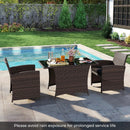 3 Piece Patio Wicker Dining Set with Rectangle Tempered Glass Dining Table-Brown by LJGDeals