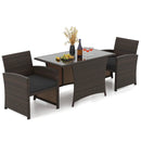 3 Piece Patio Wicker Dining Set with Rectangle Tempered Glass Dining Table-Brown by LJGDeals