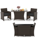 3 Piece Patio Wicker Dining Set with Rectangle Tempered Glass Dining Table-Brown by LJGDeals