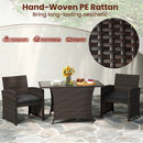 3 Piece Patio Wicker Dining Set with Rectangle Tempered Glass Dining Table-Brown by LJGDeals