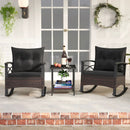 3 Piece Rocking Bistro Set PE Rattan Rocker Chairs with Acacia Wood Top Table by LJGDeals