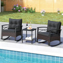 3 Piece Rocking Bistro Set PE Rattan Rocker Chairs with Acacia Wood Top Table by LJGDeals