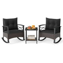 3 Piece Rocking Bistro Set PE Rattan Rocker Chairs with Acacia Wood Top Table by LJGDeals