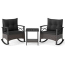 3 Piece Rocking Bistro Set PE Rattan Rocker Chairs with Acacia Wood Top Table by LJGDeals