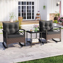 3 Piece Rocking Bistro Set PE Rattan Rocker Chairs with Acacia Wood Top Table by LJGDeals