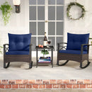 3 Piece Rocking Bistro Set PE Rattan Rocker Chairs with Acacia Wood Top Table by LJGDeals