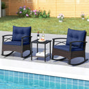 3 Piece Rocking Bistro Set PE Rattan Rocker Chairs with Acacia Wood Top Table by LJGDeals