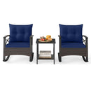 3 Piece Rocking Bistro Set PE Rattan Rocker Chairs with Acacia Wood Top Table by LJGDeals