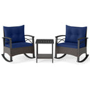 3 Piece Rocking Bistro Set PE Rattan Rocker Chairs with Acacia Wood Top Table