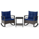 3 Piece Rocking Bistro Set PE Rattan Rocker Chairs with Acacia Wood Top Table by LJGDeals