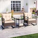 3 Piece Rocking Bistro Set PE Rattan Rocker Chairs with Acacia Wood Top Table by LJGDeals
