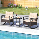 3 Piece Rocking Bistro Set PE Rattan Rocker Chairs with Acacia Wood Top Table by LJGDeals