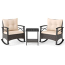 3 Piece Rocking Bistro Set PE Rattan Rocker Chairs with Acacia Wood Top Table by LJGDeals