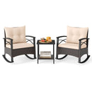 3 Piece Rocking Bistro Set PE Rattan Rocker Chairs with Acacia Wood Top Table by LJGDeals