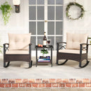 3 Piece Rocking Bistro Set PE Rattan Rocker Chairs with Acacia Wood Top Table by LJGDeals