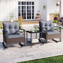 3 Piece Rocking Bistro Set PE Rattan Rocker Chairs with Acacia Wood Top Table by LJGDeals