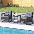 3 Piece Rocking Bistro Set PE Rattan Rocker Chairs with Acacia Wood Top Table