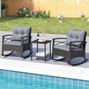 3 Piece Rocking Bistro Set PE Rattan Rocker Chairs with Acacia Wood Top Table by LJGDeals