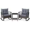3 Piece Rocking Bistro Set PE Rattan Rocker Chairs with Acacia Wood Top Table by LJGDeals