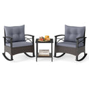 3 Piece Rocking Bistro Set PE Rattan Rocker Chairs with Acacia Wood Top Table by LJGDeals