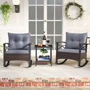 3 Piece Rocking Bistro Set PE Rattan Rocker Chairs with Acacia Wood Top Table by LJGDeals