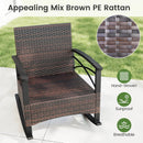 3 Piece Rocking Bistro Set PE Rattan Rocker Chairs with Acacia Wood Top Table by LJGDeals