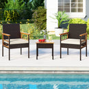 3 Piece Wicker Furniture Set with Acacia Wood Tabletop and Armrest for Balcony-White by LJGDeals