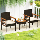 3 Piece Wicker Furniture Set with Acacia Wood Tabletop and Armrest for Balcony-White by LJGDeals