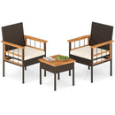3 Piece Wicker Furniture Set with Acacia Wood Tabletop and Armrest for Balcony-White by LJGDeals