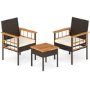 3 Piece Wicker Furniture Set with Acacia Wood Tabletop and Armrest for Balcony-White by LJGDeals