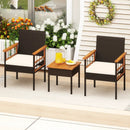 3 Piece Wicker Furniture Set with Acacia Wood Tabletop and Armrest for Balcony-White by LJGDeals