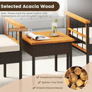 3 Piece Wicker Furniture Set with Acacia Wood Tabletop and Armrest for Balcony-White by LJGDeals