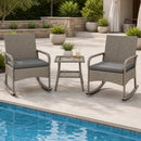 3-Piece Wicker Rocking Bistro Set with Cushions - Gray by LJGDeals