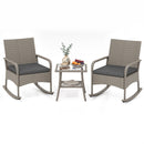 3-Piece Wicker Rocking Bistro Set with Cushions - Gray