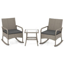 3-Piece Wicker Rocking Bistro Set with Cushions - Gray