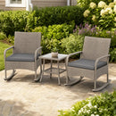 3-Piece Wicker Rocking Bistro Set with Cushions - Gray by LJGDeals