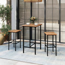 3 Pieces Acacia Wood Patio Bar Set Rectangular Table with Metal Frame by LJGDeals