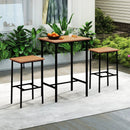 3 Pieces Acacia Wood Patio Bar Set Rectangular Table with Metal Frame by LJGDeals