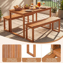 3 Pieces Acacia Wood Picnic Set with Outdoor Dining Table and 2 Benches for 4 People by LJGDeals