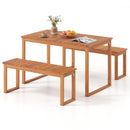 3 Pieces Acacia Wood Picnic Set with Outdoor Dining Table and 2 Benches for 4 People