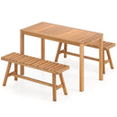 3 Pieces Acacia Wood Patio Dining Set Outdoor Rectangular Table and Benches with Slatted Seats by LJGDeals
